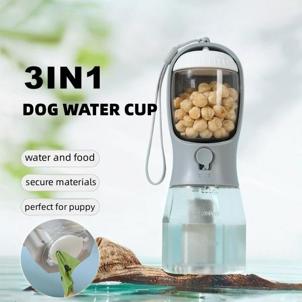 3-in-1 Tragbarer Hunde-Wasserbecher – Futter, Wasser & Beutel immer dabei!