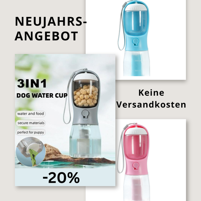 3-in-1 Tragbarer Hunde-Wasserbecher – Futter, Wasser & Beutel immer dabei!