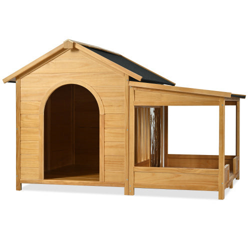 Große Hundehütte aus Holz mit Veranda