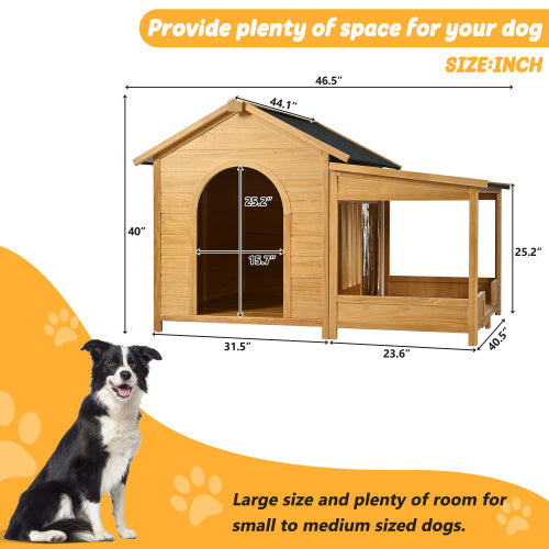 Große Hundehütte aus Holz mit Veranda