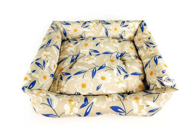 CARBONE Hundebett Domino, 65 x 80 cm - Blumen-blau